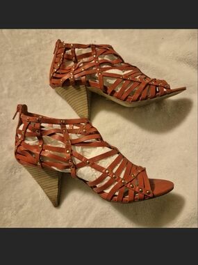 Aldo Orange Studded Strappy Cone-Heel Sandals